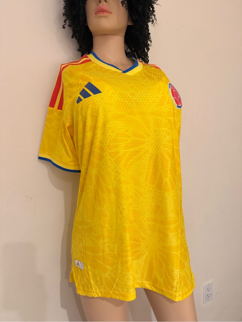 adidas Yellow Colombia Soccer Jersey with Red & Blue Trim